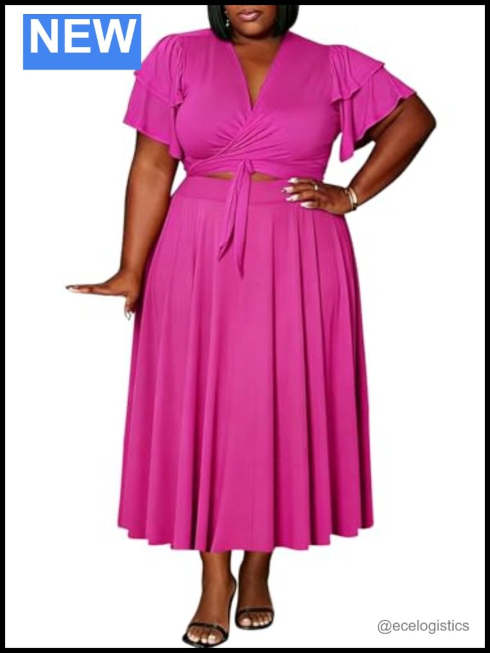 Plus Size 2 Piece Outfit Ruffle Crop Top Flowy Maxi Skirt Set